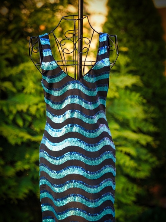 As U Wish Dresses & Skirts - As You Wish Black & Turquoise Sequin Striped Mini Dress